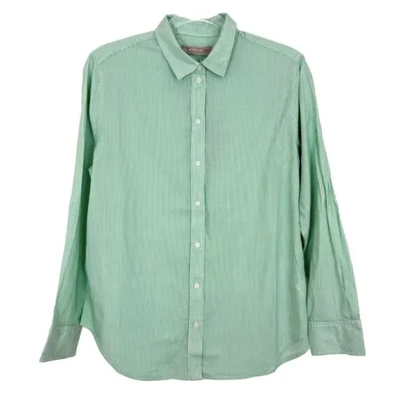 EVERLANE The Silky Cotton Oversized Shirt 4 Striped Mint Green Button Up Top B58 - Picture 2 of 6